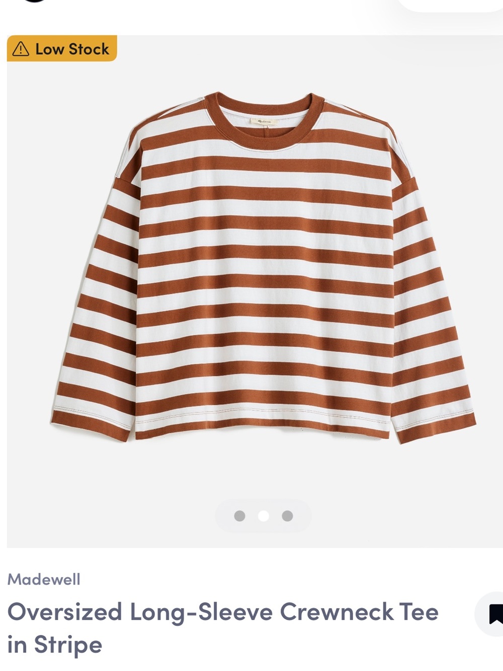 Madewell Stripe Oversize Long Sleeve Crewneck T-Shirt in Clifftop Brown